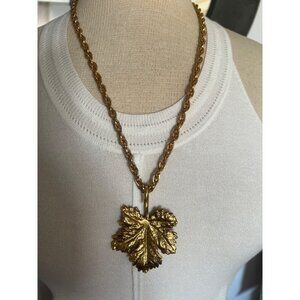 Vintage Demi Parure Set of Necklace Bracelet Huge Gold Plate Maple Leaves